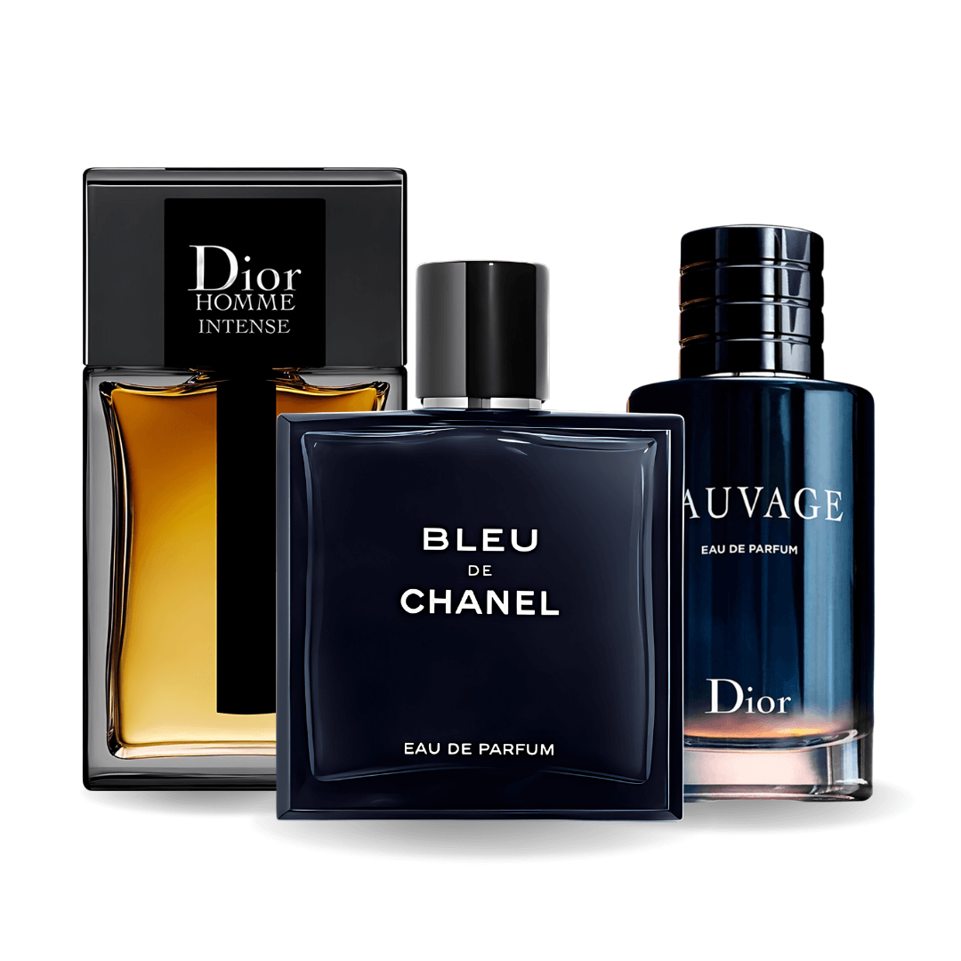 Set 3 parfumuri Sauvage Dior, Bleu de Chanel, Dior Homme Intense 100ml