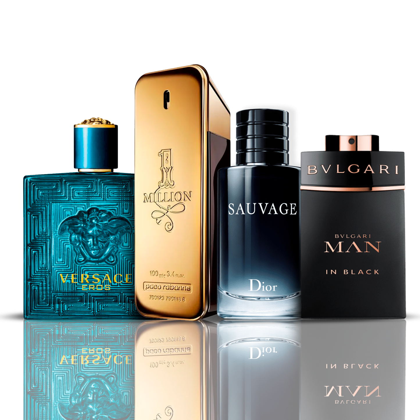 Set 4 parfumuri – Eros Versace, One Million Paco Rabanne, Bvlgari Man in Black și Sauvage Dior 100 ml
