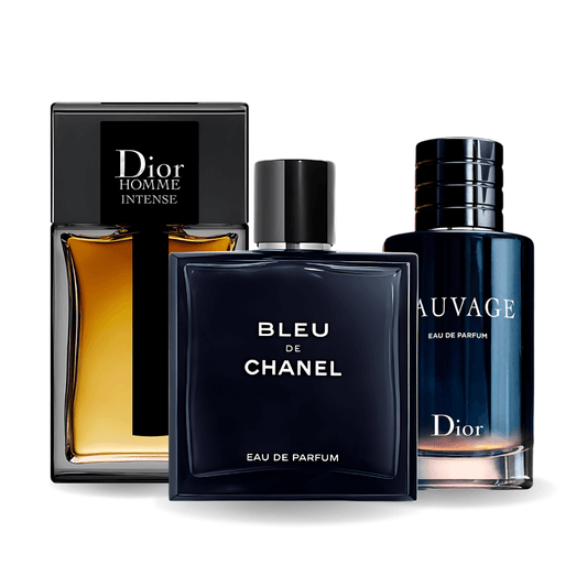 Set 3 parfumuri Sauvage Dior, Bleu de Chanel, Dior Homme Intense 100ml