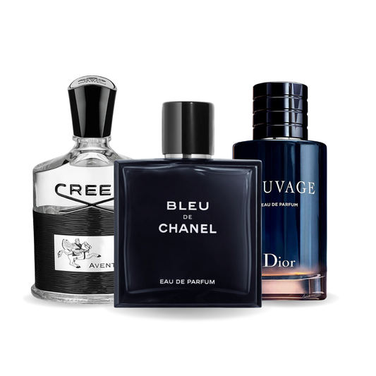 Set 3 parfumuri Creed AVENTUS, BLEU DE CHANEL și Dior SAUVAGE 100 ml