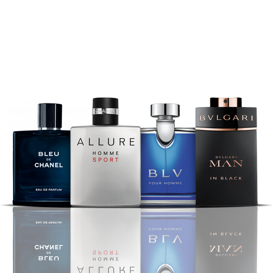 Set 4 parfumuri – Bleu de Chanel, Allure Sport, BLV și Bvlgari Man in Black 100 ml